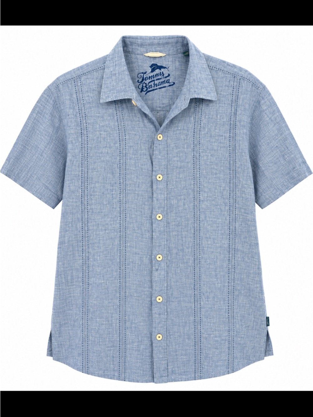 Tommy Bahama Light Blue Short Sleeve Linen-Blend Button Down Shirt
